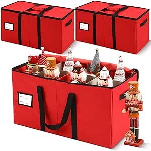 **English:**

Soaoo 3 Pcs Christmas Nutcracker Storage Box: Durable 600D canvas, holds 24 holiday figurines. Lids and handles for easy storage of Santa figures or nutcracker ornaments.

**Español:**

Set de 3 Cajas de Almacenamiento para Cascanueces de Navidad de Soaoo: Resistente tela 600D, guarda 24 figuritas navideñas. Tapas y asas para almacenar fácilmente adornos de Santa o cascanueces. Collectible Storage, Organized Christmas Decorations, Organized Christmas, Nut Cracker, Christmas Organization, Kids Table And Chairs, Christmas Figurines, Bathtub Accessories, Kid Table