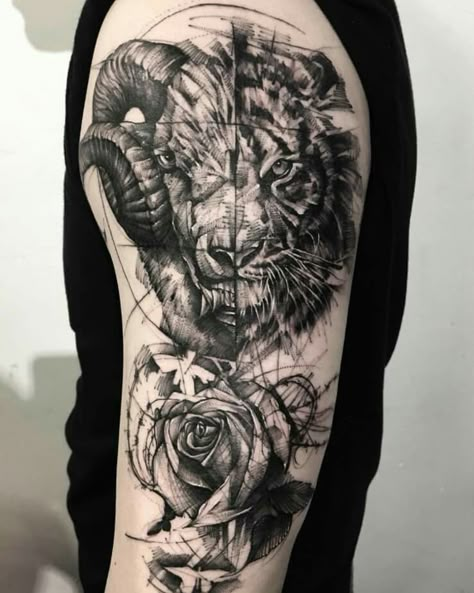 Aries Ram Tattoo, My Spotify Playlist, Sketchy Tattoo, Ram Tattoo, Capricorn Tattoo, Taurus Tattoos, Mens Shoulder Tattoo, Aries Tattoo, Chest Piece Tattoos