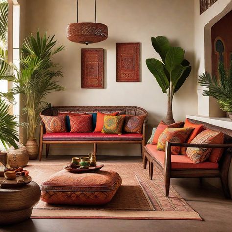 Affordable Indian Home Decor: Transform Your Space on a Budget Indian Themed Living Room, Indian Sitting Room Ideas, Living Room Decor Indian Style, Ethnic Home Decor Indian Interior Design, Desi Home Decor, Indian Style Home, Creative Wall Decor Ideas, Indian Living Room Decor, Ethnic Living Room