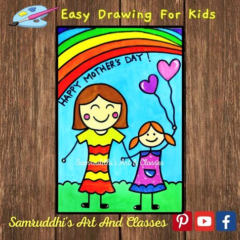 Mother's Day Drawing for Kids/ Samruddhi's Art & Classes Mothers Day Drawing For Kids, Mothers Day Drawings, Happy Birthday Drawings, Birthday Drawing, Buddha Art Drawing, Drawing Tutorials For Kids, Beautiful Art Paintings, Easy Drawings For Kids, Card Drawing