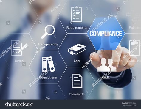 Compliance concept with icons for regulations, law, standards, requirements and audit on a virtual screen with a business person touching a button #Ad , #sponsored, #law#standards#requirements#regulations Regulatory Compliance, Facility Management, Credit Union, Legal Services, Legal Advice, Financial Services, Law Firm, Software Development, Lawyer