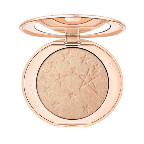 Hollywood Highlighter in Champagne Glow open Charlotte Tilbury Glow, Charlotte Tilbury Highlighter, Brow Hacks, Shopping Challenge, Random Wishlist, Face Highlighter, Lip Tips, Eye Tricks, Too Faced Highlighter