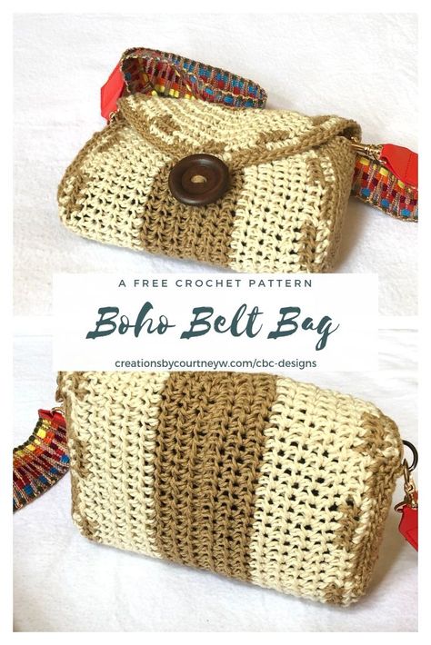 Boho Belt Bag - Creations By Courtney Crochet Hip Bag Free Pattern, Crochet Pocket Belt, Crochet Boho Belt Free Pattern, Crochet Belt Bag Pattern, Crochet Belt Bag Free Pattern, Mothman Outfit, Crochet Fanny Pack Free Pattern, Belt Bag Crochet, Crochet Belt Bag