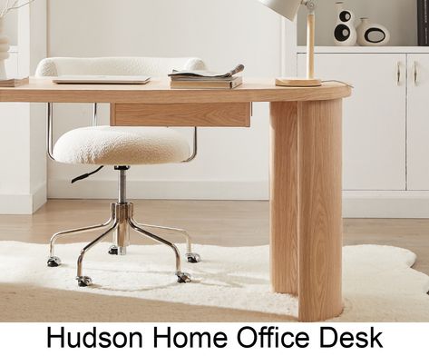 With its unique asymetrical kidney-shaped tabletop and its concave slab legs, the Hudson home office desk makes a statement while staying on trend. Desk Scandinavian, Hudson Homes, Ergonomic Desk, Office Room Decor, Best Furniture, Home Office Desk, Spare Bedroom, Multifunctional Furniture, Office Room