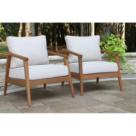 Beachcrest Home Rex Patio Chair with Cushions | Wayfair White Outdoor Furniture, 3 Piece Patio Set, Marble Accent Table, Outdoor Chair Set, Armchair Bed, Front Courtyard, Round Accent Table, Outdoor Seat Cushions, Eucalyptus Wood