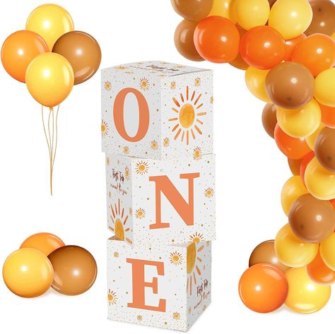 HyDren First Trip Around the Sun Baby Shower Boxes Birthday Party Decorations with Balloons 3 Pcs Theme Blocks One Letter for Centerpiece Decor Boy and Girl Sunshine Party Favors, Decorations With Balloons, Sun Birthday Party, First Birthday Centerpieces, Sunshine First Birthday, Sunshine Birthday Parties, First Birthday Balloons, Baby Shower Box, Sun Birthday