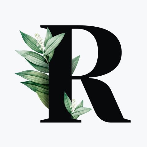 Botanical capital letter R font design | free image by rawpixel.com / Aum Botanical Capital Letter, R Letter Design, Capital Fonts, Nature Letters, Anuel Aa Wallpaper, 3d Templates, Soya Mumu, Floral Font, 얼굴 드로잉