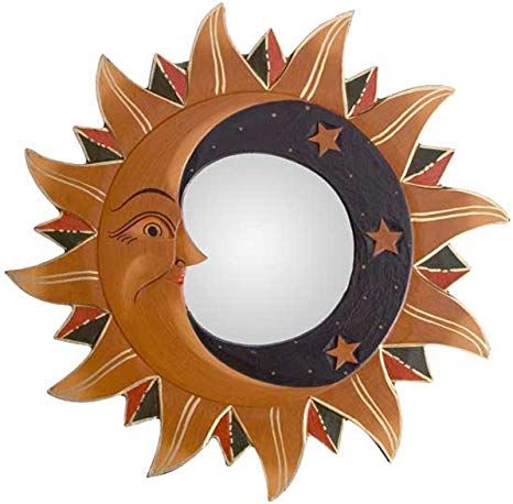 AmazonSmile: Gold Small Sun, Moon & Stars Mirror with Black Accents: Home & Kitchen Yellow Mirrors, Moon Mirror, Turtle Island, Carved Wood Frame, Sun Tattoos, Moon Garden, Wood Framed Mirror, Sun Moon Stars, Good Night Moon