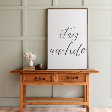 Stay Awhile Sign, Hanging System, Handmade Signs, Living Room Wall Decor, Custom Wood Signs, Room Signs, Room Wall Decor, Custom Wood, Wall Decor Living Room