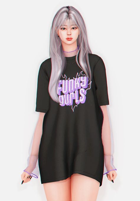 Sims 4 Baggy Shirt Cc, Sims 4 Shirt Cc Female, Sims 4 Oversized Shirt, Sims4 Mod, Sims 4 Alpha Cc, Ts4 Clothes, Oversize Tshirt Outfits, Cc Mods, Sims 4 Alpha