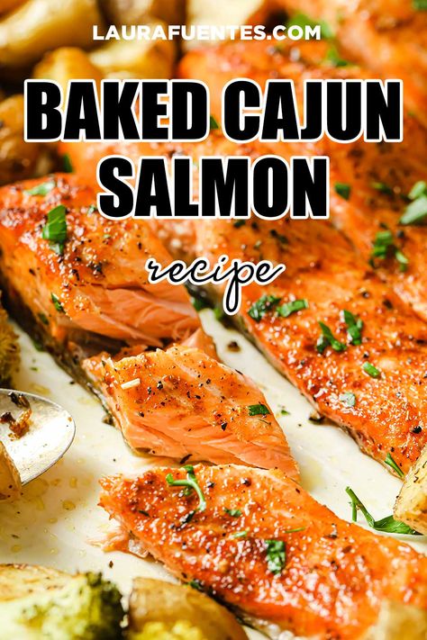 Make this baked cajun salmon recipe and enjoy a healthy dinner that tastes amazing with very little work! Cajun Salmon Recipes Baked, Salmon Fillets Recipes, Baked Salmon Recipes Oven Easy, Baked Cajun Salmon, Fillets Recipes, Salmon Fillet Recipes, Cajun Salmon, Cajun Butter, Cajun Sauce