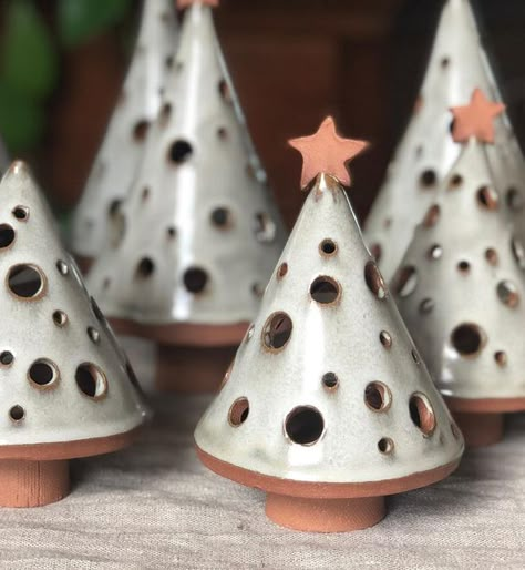 Pottery Xmas Trees, Christmas Tree Pottery, Pottery Christmas, Christmas Pottery, Ceramic Christmas Luminaries, Christmas Ceramics Pottery Tea Lights, Christmass Tree Tea Light Holder Holiday Pottery, Christmas Tree Ceramic Light, Tea Lights Christmas