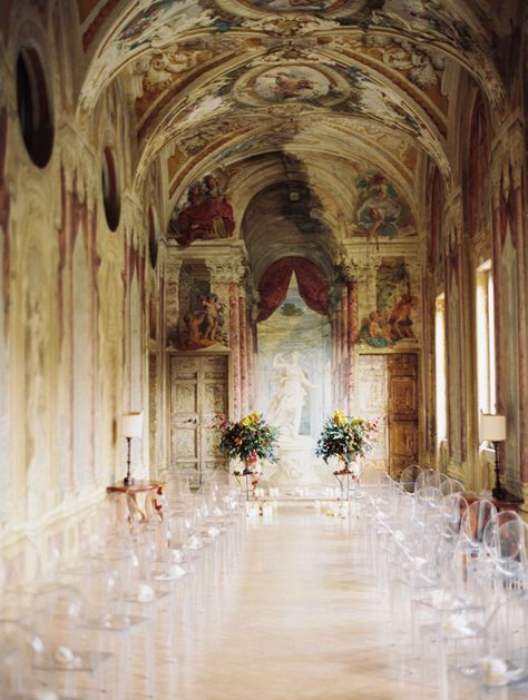 Italian wedding at Hotel Villa Grazioli. Fashionable Wedding in Italy - Real Weddings - Once Wed Romantic Italy, Ghost Chairs, Dream Wedding Venues, Garden Wedding Venue, Ceremony Inspiration, Ceremony Backdrop, Mod Wedding, Ceremony Venue, Wedding Destination