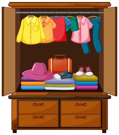 Background For Clothes, Closet Illustration, Wardrobe Illustration, Closet For Kids, Ideas De Closets, Dress Up Area, Wardrobe Art, Vector Clothes, Clothes Cartoon