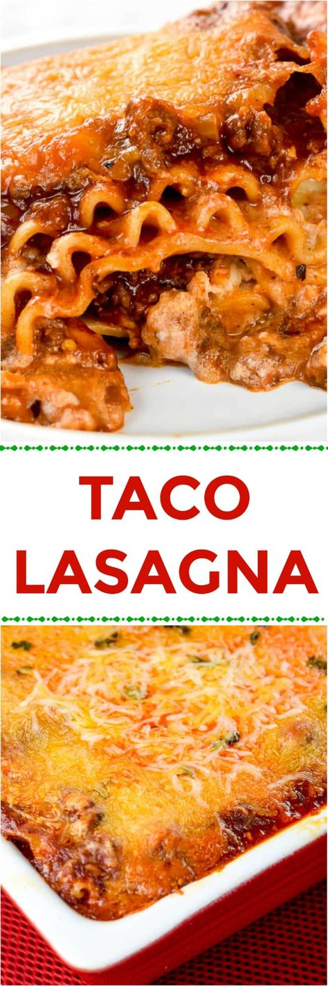 Taco Lasagna is a traditional lasagna casserole with lasagna noodles but adds Mexican taco seasoning, enchilada sauce, and Mexican and Cheddar cheese that is sure to be a family favorite. Mexican Taco Seasoning, Taco Twist, Pasta Lasagna, Tacos Recipes, Taco Lasagna, Lasagna Casserole, Mexican Lasagna, Traditional Lasagna, Lasagna Noodles