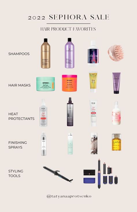 favorite hair products and tools to get during the Sephora sale Hair Care Styling Tools, Good Hair Shampoo Products, Hair Products For Blonde Hair, Trendy Hair Products, Hair Products Sephora, Blonde Hair Care Products, Smooth Hair Products, Sephora Hair Mask, Order Of Hair Care Products