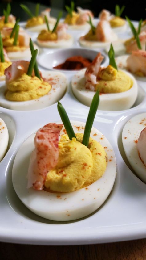 Lobster Deviled Eggs – ChefJamika.com Fried Deviled Eggs Recipe, Lobster Eggs, National Egg Day, Deep Fried Deviled Eggs, Cooking Lobster, Eggs Deviled, Fried Deviled Eggs, Fried Lobster, Chicken Appetizers