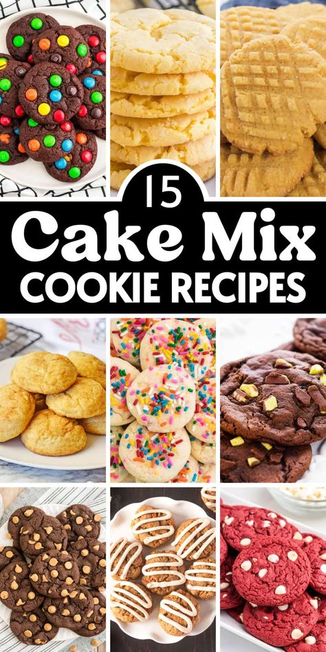 Cake mix cookie recipes are incredibly easy and delicious, calling for only 3 basic ingredients: cake mix, eggs, and oil. Customize with your favorite boxed cake mix flavors and mix-ins. 15+ recipes! #CakeMixCookies #3Ingredients #EasyCookieRecipes Making Cookies Out Of Cake Mix Boxes, Turning Cake Mix Into Cookies, Cake Mix Cookie Recipes 3 Ingredients, Cookie Made With Cake Mix Boxes, Make Cookies From Cake Mix Boxes, How To Make Cake Mix Cookies, Cake Mix Cookie Ideas, Yellow Cake Mix Pumpkin Cookies, Cookie Bars Made With Cake Mix Boxes