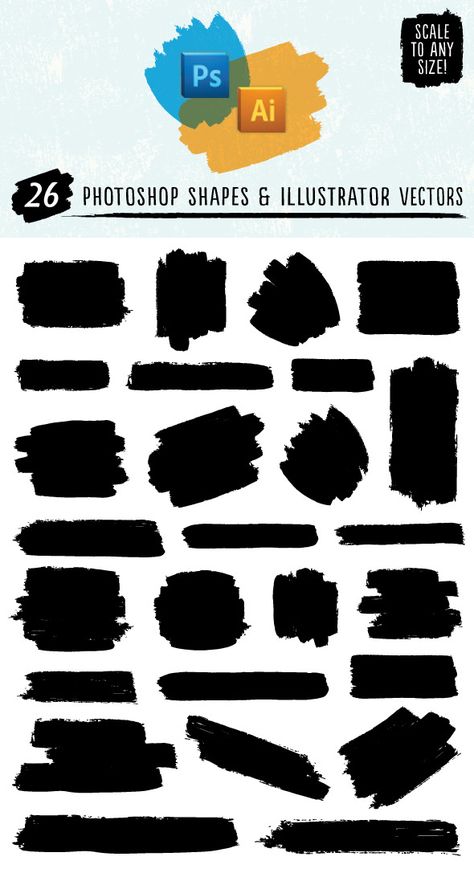 Add a hand-painted, life-like look to your designs with these painted custom shapes! Photoshop custom shapes can be scaled and co Photoshop Brushes Painting, Photoshop Shapes, Photoshop Brushes Free, Free Brushes, Illustrator Brushes, Illustrator Design Tutorial, Photoshop Resources, Photoshop Design Ideas, Brush Drawing