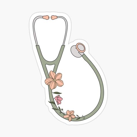 Stethoscope Aesthetic, Stethoscope With Flowers, Green Stethoscope, Stethoscope Art, Stethoscope Illustration, Stethoscope Sticker, Nursing Graduation Pictures, Medical Stickers, Medical School Life