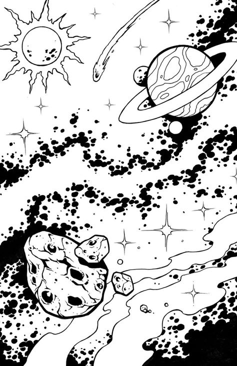 Classic John Busema style comic outer space art for Marvel Super Heroes Magazine background filler. Background Filler Drawing, Outer Space Tattoo Design, Outer Space Tattoo Ideas, Outer Space Sketch, Space Background Drawing, Drawing Ideas Space, Space Stencil, Background Drawing Ideas, Space Sketches