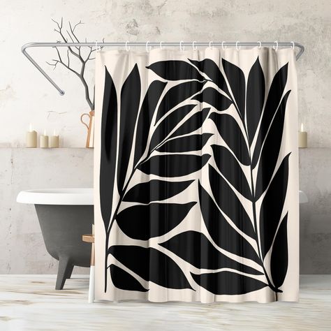 Black And Cream Shower Curtain, Cream Black And White Bathroom, Scandinavian Shower Curtain, Black And White Bathroom Shower Curtains, Black And White Shower Curtains, Amazon Shower Curtains, Black And White Modern Farmhouse Bathroom, Black Shower Curtain Bathroom Ideas, Black And Neutral Bathroom