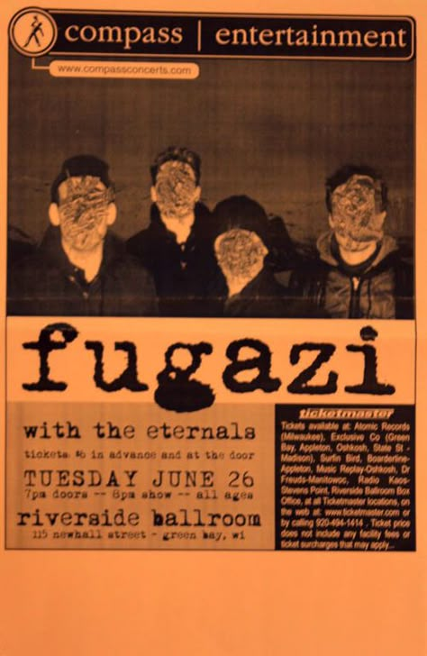 fugazi poster - riverside ballroom, green bay, wisconsin Fugazi Poster, Shoegaze Poster, Dischord Records, The Distillers, Minor Threat, Music Concert Posters, Punk Poster, Music Flyer, Rich Boy