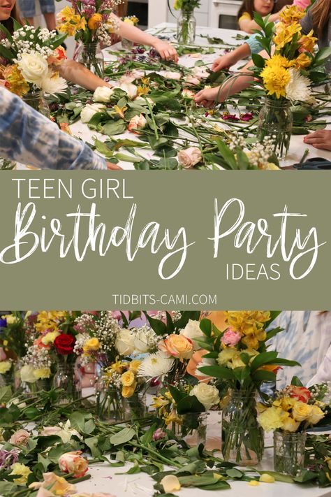 How to teach kids and teens about arranging flowers, great birthday party idea for teenage girls. #birthdayparty #partyideas #camitidbits Teenage Garden Party, Girls 15th Birthday Party Ideas, Birthday Ideas For Teenage Girl, 15 Year Girl Birthday Party Ideas, Girls 14th Birthday Party Ideas, Teenage Girl Party Ideas, 12 Birthday Party Ideas Girl, 15th Birthday Party Ideas At Home, Teenage Girl Birthday Party Ideas