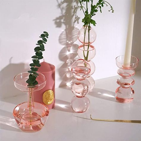 AmazonSmile: JSPYFITS Hydroponic Flower Vase, Three Balls 6.5” Tall Transparent Plant Glass Pots, Suitable Weddings/Party/Events/Decorating Home Office or Dinning/Living Room(Pink) : Home & Kitchen Orange Candle Holder, Vase Wedding Decor, Pink Pot, Geometric Vase, Bubble Vase, Pink Glass Vase, Star Candle Holder, Acrylic Vase, Geometric Vases