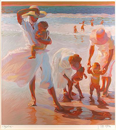 Google Image Result for http://www.doubletakeart.com/images/dtg-51056_large_tr.gif John Asaro, Sitting At The Beach, Beach Watercolor, Beach Painting, A Perfect Day, Beach Art, Perfect Day, Figurative Art, Figure Painting