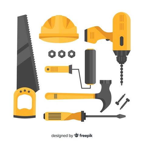 Tools Birthday Party, Construction Tools Buildings, Handyman Logo, Work Icon, Construction Lines, Carpentry Workshop, Carpentry Tools, Flat Icons Set, Garage Interior