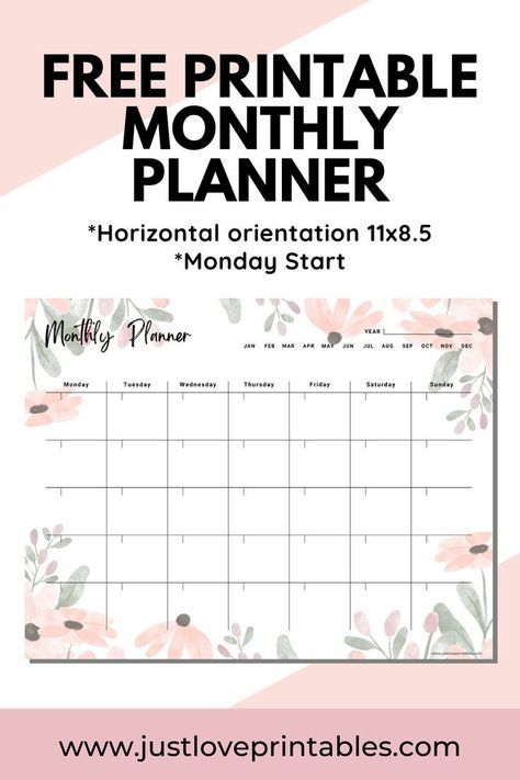 FREE Printable Monthly Planner | Monthly Printable Planner by  Gregory Wilson Monthly Planner Printables Free Pdf, Printables Flowers, Printable Meal Planner Monthly, Free Printable Monthly Planner, Planner Monthly Layout, Love Printables, Monthly Printable, Undated Monthly Planner, Study Planner Printable