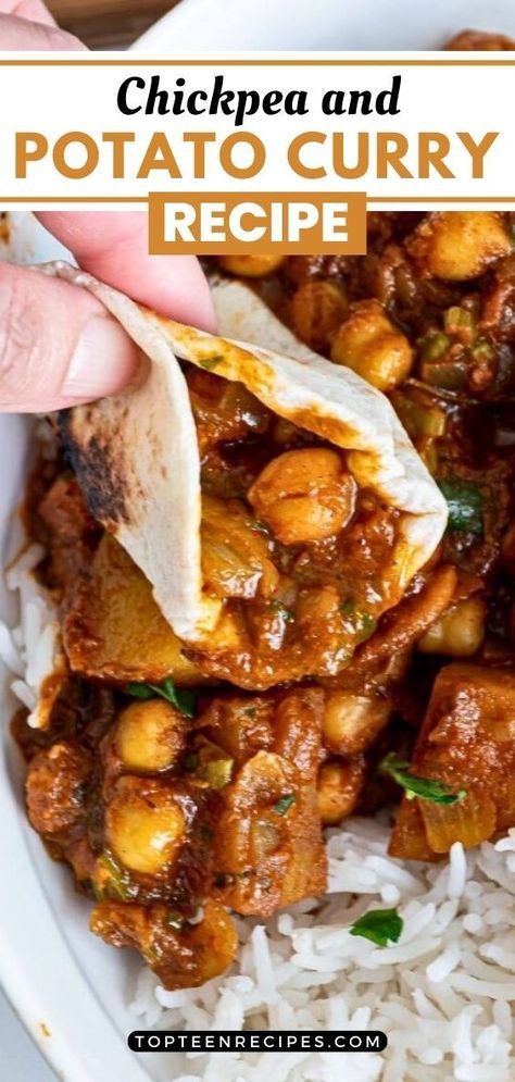 Chickpea Potato Curry, Chana Aloo, Chickpea And Potato, Aloo Chana, Chickpea Potato, Chickpea And Potato Curry, Potato Curry Recipe, Aloo Curry, Vegan Curry Recipes