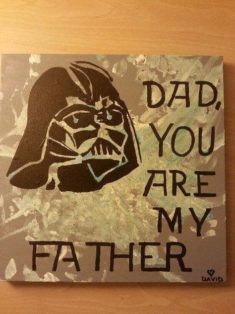 Dad, you are my father - Darth Vader canvas painting. Baby did background painting for father's day gift. Painting Ideas For Dad Christmas Gifts, Painting Ideas On Canvas Fathers Day, Fathers Day Gifts Ideas Painting, Dad Painting Ideas Canvas, Dad Painting Ideas Father's Day, Things To Paint For Father’s Day, Father Painting Ideas, Painting For Father's Day, Painting Ideas Fathers Day