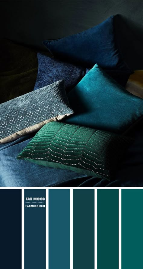 Teal Bedroom Palette, Color Schemes 5 Colors, Navy Emerald Living Room, Prussian Blue Living Room, How To Decorate A Bedroom With Blue Walls, Emerald Green Blue Color Palette, Emerald Green And Navy Bedroom, Deep Blue Color Scheme, Teal And Green Decor