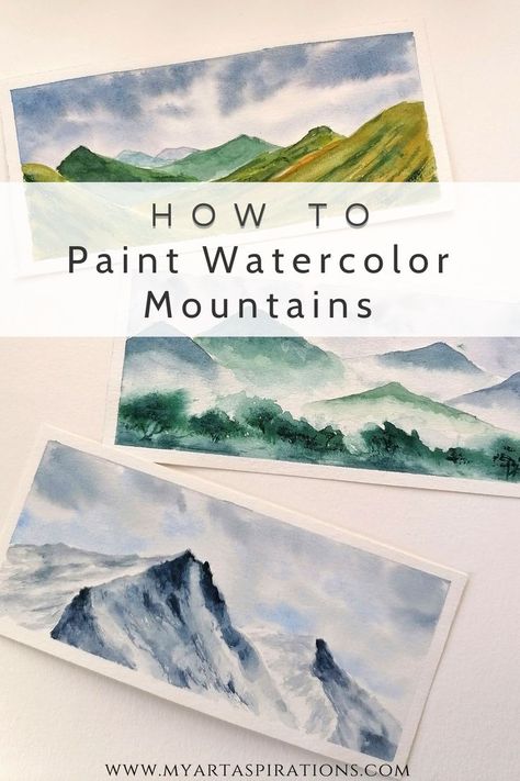 Watercolor Mountain Tutorial, Mountains Tutorial, Watercolor Mountains Tutorial, Mountain Tutorial, Easy Beginner Watercolor, Paint Mountains, Watercolor Landscape Tutorial, Watercolor Practice, Beginner Watercolor