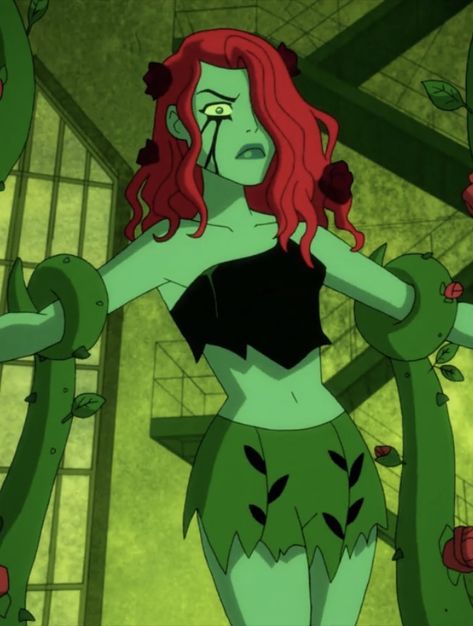 Green Characters Costumes, Cosplay Ideas Red Hair, Poison Ivy Outfit Ideas, Poison Ivy Animated, Ginger Characters, Red Hair Cosplay, Poison Ivy Cartoon, Poison Ivy Character, Red Head Cartoon