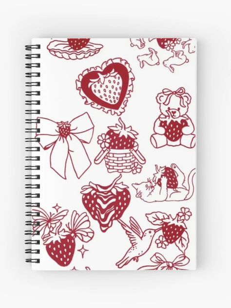 Red School Supplies, Strawberry Journal, Strawberry Notebook, Coquette Strawberry, Red Notebook, Uni Bag, Winter Arc, Cool School Supplies, Notes Inspiration