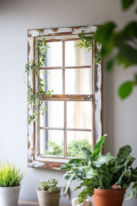 "Give old windows new life with DIY Upcycled Window Frame Wall Art! ♻️🖼️ This creative project adds vintage charm to your walls, making it a unique focal point in any room. Perfect for a rustic or farmhouse style! 🌟🏡 #UpcycledDecor #VintageCharm #DIYWallArt" Diy Old Windows, Vintage Windows Repurposed, Repurpose Frames, Window Frame Ideas, Old Window Art, Old Window Decor, Repurposed Windows, Wooden Window Frames, Window Wall Decor