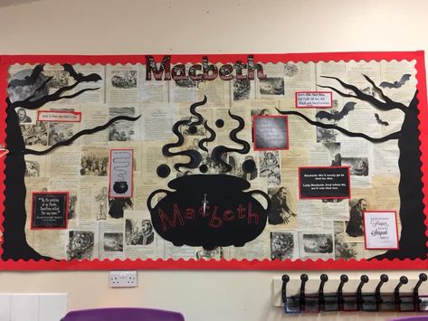 Secondary School English Displays, Class Board Decoration Ideas Aesthetic, English Display Boards Secondary, Macbeth Classroom Display, Macbeth Display Classroom, Secondary English Classroom Decor, English Display Boards, English Classroom Displays Secondary, Macbeth Display