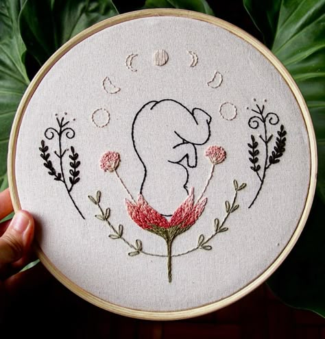 Doula Embroidery, Embroidery Uterus, Midwife Embroidery, Uterus Embroidery, Pregnancy Embroidery, Embroidery Hoop Art Diy, Diy Hair Accessories Ribbon, Embroidery Book, Embroidery Gifts