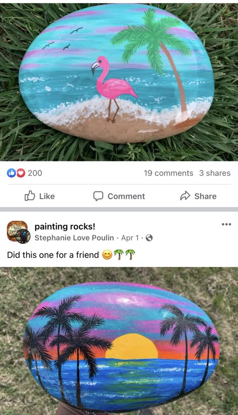 Beach Painted Rocks Ideas, Beach Painted Rocks, Mandela Rock Painting, Painted Rocks Ideas, Beach Projects, Painted Pavers, Painted Seashells, Rocks Painting, Painting Tropical