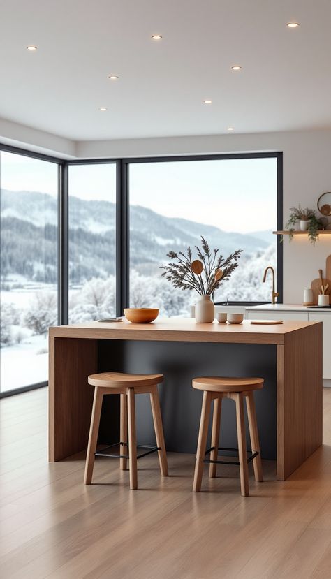 This Scandinavian-inspired kitchen combines sleek minimalism with cozy elements, offering a perfect morning retreat with its oak breakfast bar and warm lighting, ideal for Pinterest's inspiring spaces. Scandinavian Style House, Perfect Morning, Warm Lighting, A Place To Call Home, Inspiring Spaces, Scandinavian Inspired, Style House, Scandinavian Style, Breakfast Bar