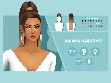 Ariana Hairstyle Ombre Accessory | simcelebrity00 on Patreon Sims 4 Cc Ariana Grande, Ariana Hairstyle, Ariana Grande Ponytail, Hairstyle Ombre, Ariana Grande Hair, Sims 4 Teen, Sims 4 Mm, Sims Hair, Sims 4 Mods Clothes