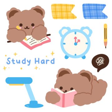 Cute Journal Stickers Korean, Cute Korean Stickers Printable Bear, Study Cute Sticker, Hoppang Stickers, Goodnotes Study Stickers, Aesthetic Korean Stickers Printable, Cute Bear Stickers Printable, Korean Stickers Png, Cute Stickers Aesthetic Korean