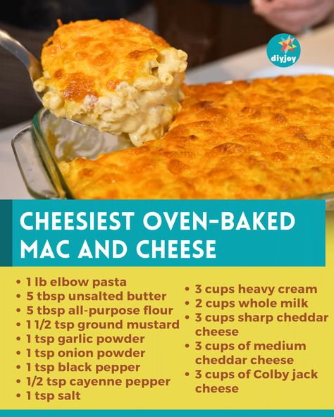 Creamiest and Cheesiest Oven-Baked MAC and CHEESE | Best Mac and Cheese Recipe | How to Make Macaroni and Cheese | Mac and Cheese Ingredients | Easy Dinner Recipe via @diyjoycrafts Baked Mac And Cheese Recipe For Large Group, Mac N Cheese Pie, Mac And Cheese Oven Baked, Bakes Macaroni And Cheese, Cream Cheese Mac And Cheese Recipe, Macaroni Cheese Casserole, Baked Mac And Cheese Recipe Without Heavy Cream, Mac N Cheese With Meat, How To Make Baked Mac And Cheese