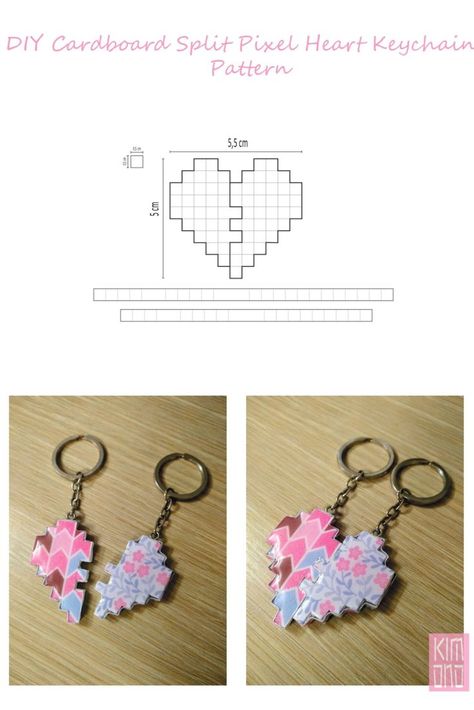 Create a beautiful cardboard keychain to offer half to your friend or your lover. Share your passion for video games. Best Friend Keychain Diy, Cardboard Keychain, Minecraft Heart, How To Make Keychains, Crochet Gift Ideas, Laminating Paper, Crochet Sweater Design, Sweater Designs, Pixel Heart