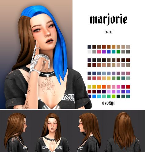 marjorie hair | evoxyr on Patreon Maxis Match Hair, Two Tone Hair, The Sims 4 Pc, Sims 4 Cc Hair, The Sims Mods, Pelo Sims, Sims 4 Mm Cc, Sims 4 Teen, The Sims 4 Download