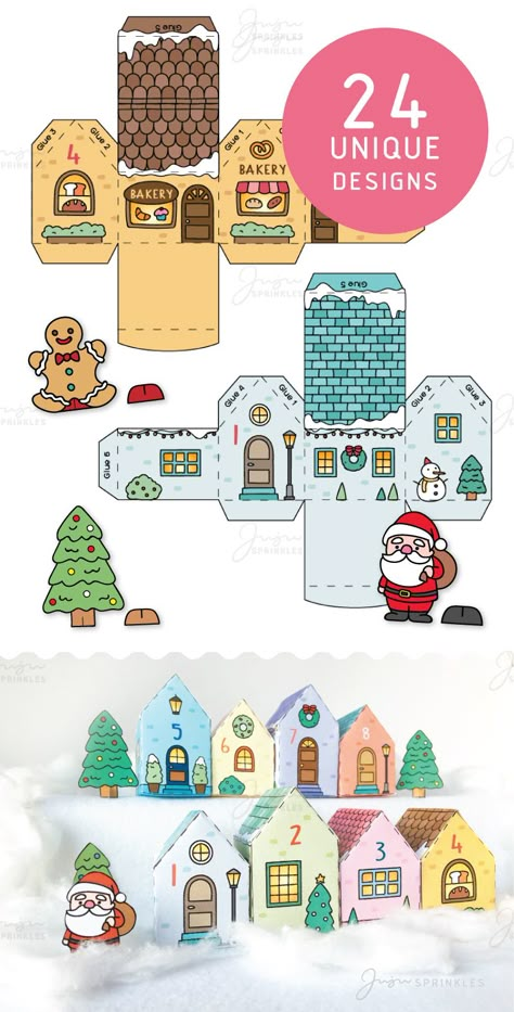 Christmas Diy Calendar, Advent Calendar House Free Printable, Avent Calendar For Kids Diy, Diy Paper Advent Calendar, Advent Calendar House Diy, Diy Advent Calendar Printable, Free Printable Advent Calendar Numbers Countdown To Christmas, Advent Calendar Template Free Printables, Advent Calendar Kids Diy