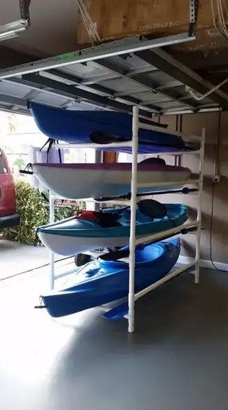 PVC Kayak Storage Diy Kayak Storage, Kayak Stand, Kayak Storage Rack, Kayaking Tips, Kayak Trailer, Kayak Storage, Kayak Rack, Kayaking Gear, Kayak Camping